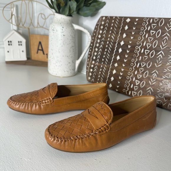 Talbots Shoes - Talbots Like New Leather Woven Pattern Havana Tan Penny Loafers Women’s- Size 8M